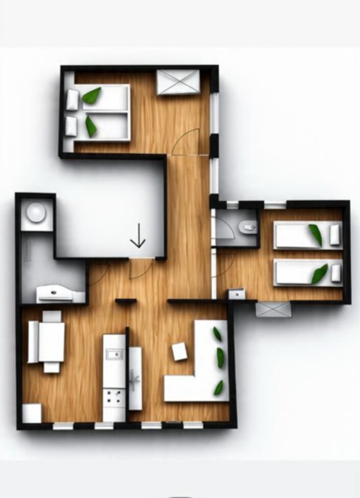 Appartement 4 - "Schattberg" Plan mit 2 Schlafzimmern, Küche mit Sitzecke, Wohnbereich und getrenntem Bad & WC | © Haus Tannenblick